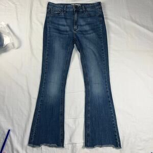 Rapsodia Denim Raw Hem Mid Rise Flare Jeans Medium Wash Bum Hugger Size 28